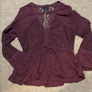 American Eagle Elegant Lace Burgundy Women's Top